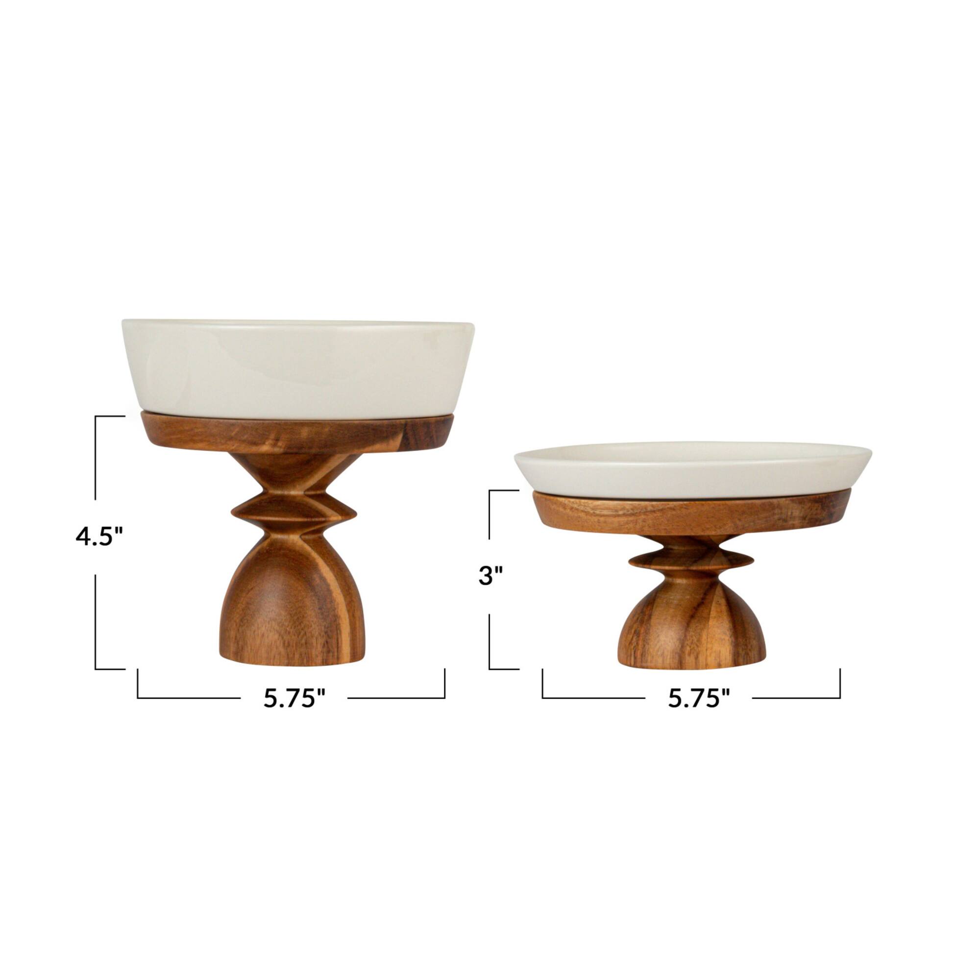 Hello Honey® 5.75" White & Natural Acacia Wood Enhanced Stoneware Serving Set